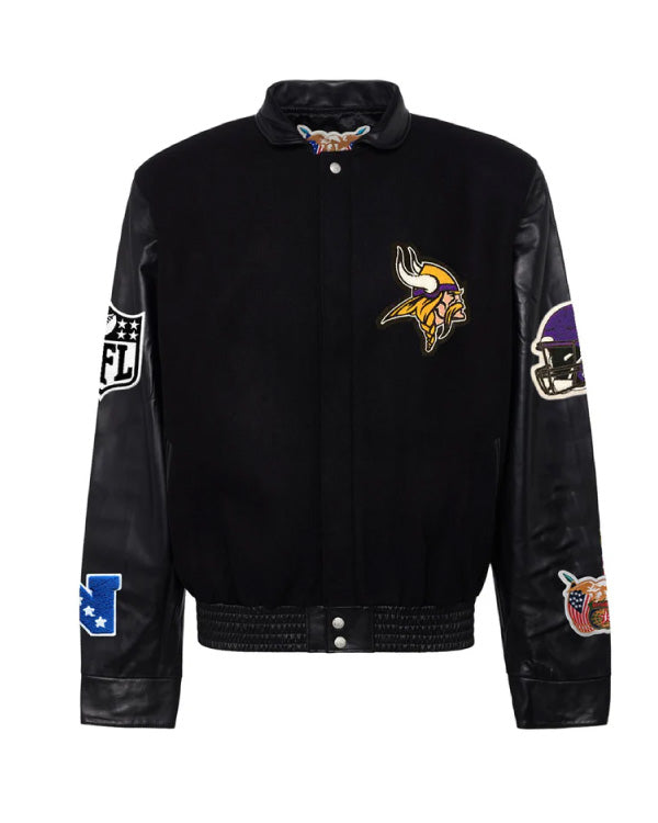 Minnesota Vikings Black/black Wool & Leather Jacket