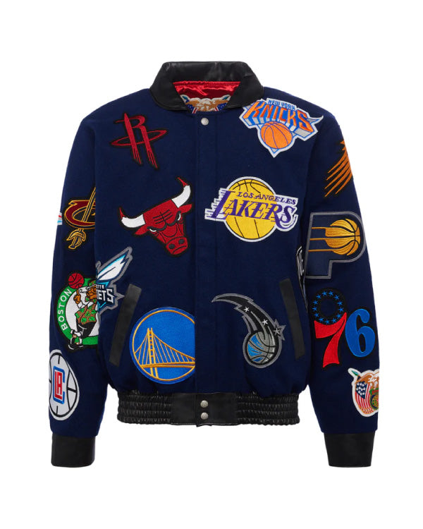 NBA Collage Navy Wool & Leather Jacket