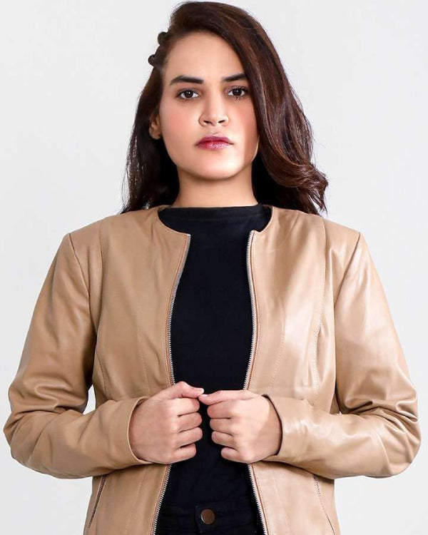 Nexi Cream Leather Biker Jacket