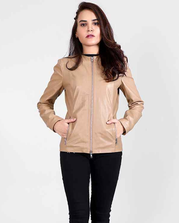 Nexi Cream Leather Biker Jacket