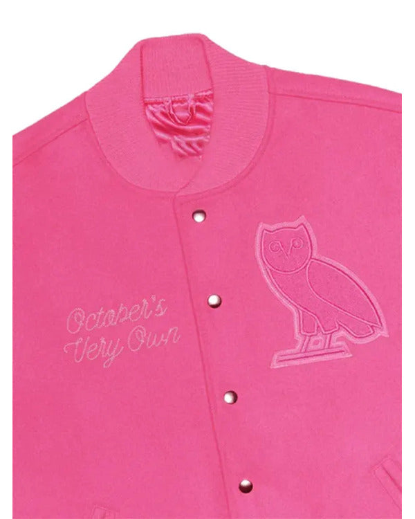 October’s Very Own Pink Hooded Varsity Jacket