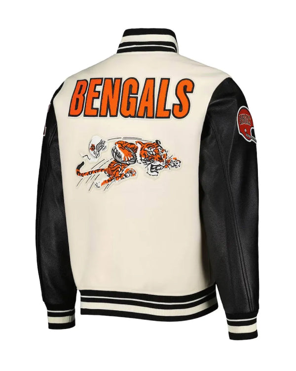 Retro Classic Cincinnati Bengals Varsity Cream and Black Jacket