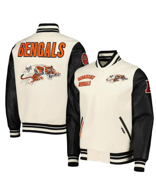 Retro Classic Cincinnati Bengals Varsity Cream and Black Jacket