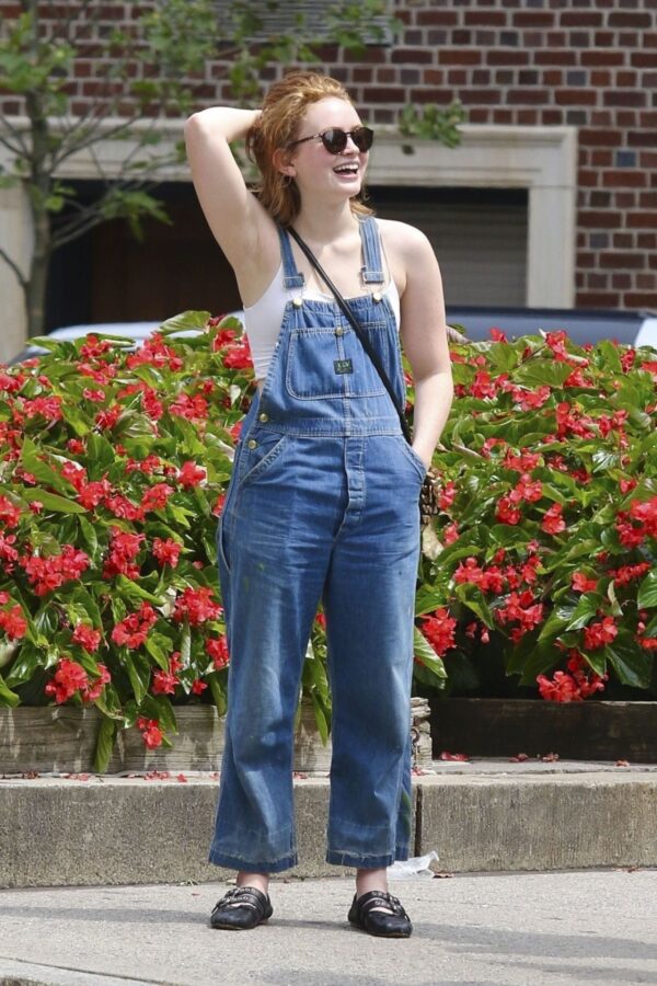 Sadie Sink Out In SoHo Blue Jumpsuit