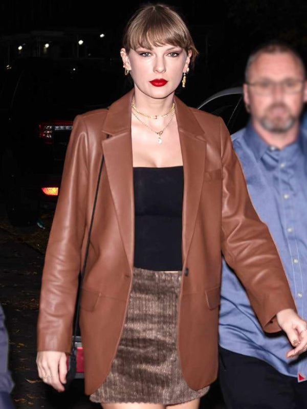 Taylor Swift Brown Leather Blazer